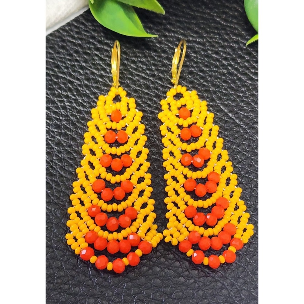 Beautiful Orange Zcech Glass Seed Beads Earrings